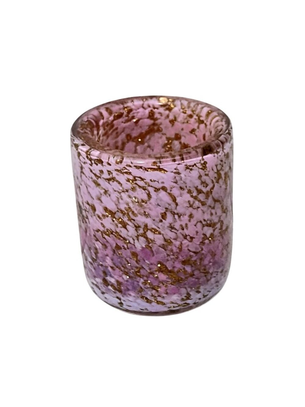 Vtg Murano Pink Gold Glitter Votive Candle Holder or Cup 3" x2.5"